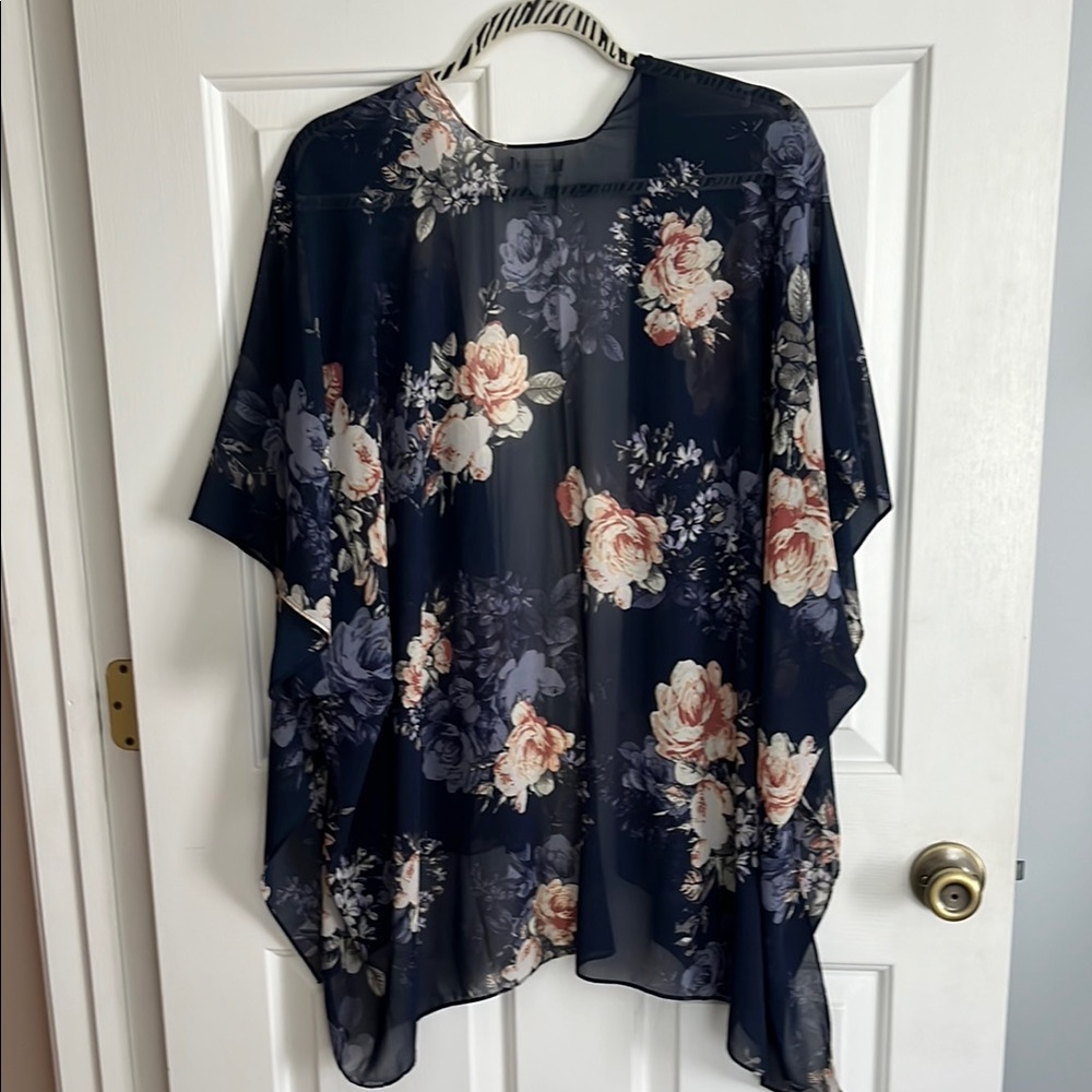 Maurices Floral Kimono Jacket - Navy and Peach - Picture 2 of 3